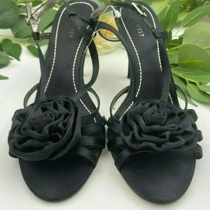 Nine West Black Silk Open Toe High Heels Size 8W W